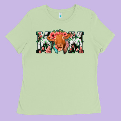 Cowhide Floral Feather Cow Mom Ladies Tee Designed By Bettercallsaul