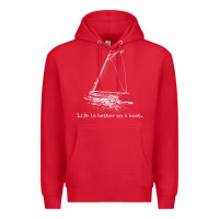 Red Life Is Better On A Boat Sailboat Sketch Cool Sailing Gifts Premium Hoodie - minhPixels
