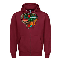 Burgundy festive western christmas heart Zipper Hoodie - CowhideDigitalArt