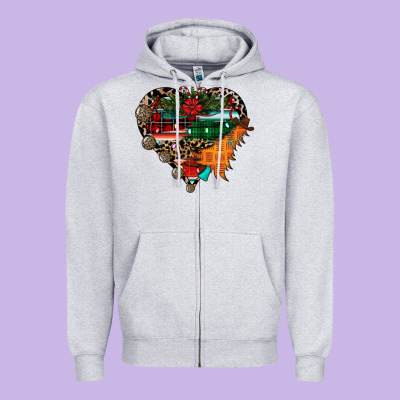 Festive Western Christmas Heart Zipper Hoodie Designed By Cowhidedigitalart