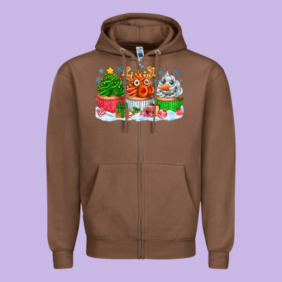 Festive Christmas Cupcakes Zipper Hoodie Designed By Cowhidedigitalart