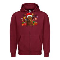 Burgundy festive highland cow Zipper Hoodie - CowhideDigitalArt