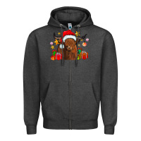 Charcoal Heather festive highland cow Zipper Hoodie - CowhideDigitalArt