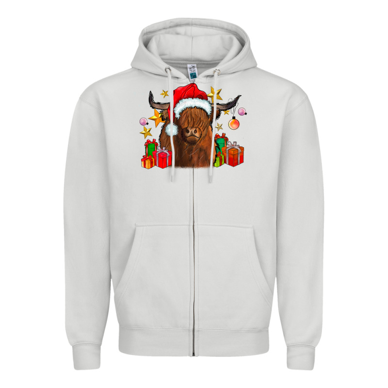 Festive Highland Cow Zipper Hoodie by CowhideDigitalArt | Teevron