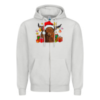 Dove Grey festive highland cow Zipper Hoodie - CowhideDigitalArt