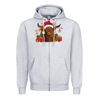 Heather Grey festive highland cow Zipper Hoodie - CowhideDigitalArt