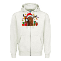 Oatmeal Heather festive highland cow Zipper Hoodie - CowhideDigitalArt