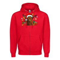 Red festive highland cow Zipper Hoodie - CowhideDigitalArt