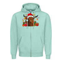 Seafoam festive highland cow Zipper Hoodie - CowhideDigitalArt
