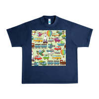 Navy Planes, Trains, and Automobiles pattern Chiffon Top Urban Heavy Tee - minhPixels