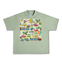 Oil Green Planes, Trains, and Automobiles pattern Chiffon Top Urban Heavy Tee - minhPixels