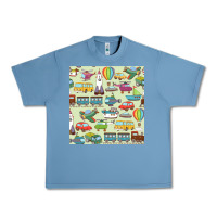 Pebble Blue Planes, Trains, and Automobiles pattern Chiffon Top Urban Heavy Tee - minhPixels