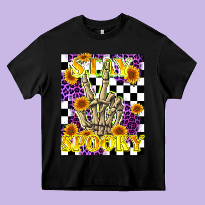Stay Skeleton Hand Spooky Heavy Core Tee Designed By Lillyallendesigns