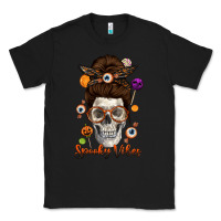 Black Spooky Vibes Skull Messy Bun Classic Tee - texasbilliewilder