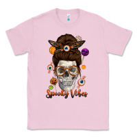 Bubblegum Pink Spooky Vibes Skull Messy Bun Classic Tee - texasbilliewilder