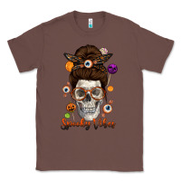 Chestnut Spooky Vibes Skull Messy Bun Classic Tee - texasbilliewilder