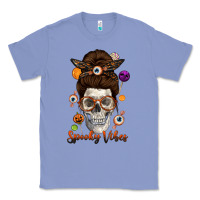 Spooky Vibes Skull Messy Bun Classic Tee | Teevron