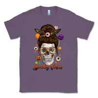 Lavender Spooky Vibes Skull Messy Bun Classic Tee - texasbilliewilder