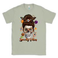 Matcha Spooky Vibes Skull Messy Bun Classic Tee - texasbilliewilder