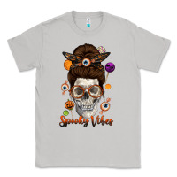 Moon Dust Spooky Vibes Skull Messy Bun Classic Tee - texasbilliewilder