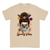 Mushroom Spooky Vibes Skull Messy Bun Classic Tee - texasbilliewilder