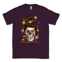 Plum Spooky Vibes Skull Messy Bun Classic Tee - texasbilliewilder