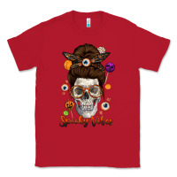 Red Spooky Vibes Skull Messy Bun Classic Tee - texasbilliewilder
