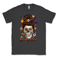 Smoke Spooky Vibes Skull Messy Bun Classic Tee - texasbilliewilder