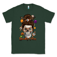 Sports Green Spooky Vibes Skull Messy Bun Classic Tee - texasbilliewilder