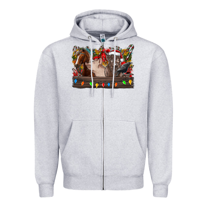 Festive Farmyard Gathering Zipper Hoodie by CowhideDigitalArt | Teevron