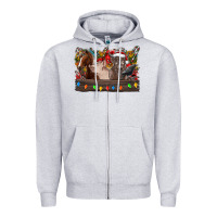 Heather Grey festive farmyard gathering Zipper Hoodie - CowhideDigitalArt