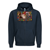 Navy festive farmyard gathering Zipper Hoodie - CowhideDigitalArt