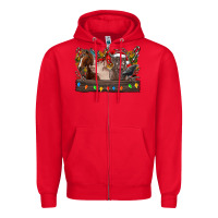 Red festive farmyard gathering Zipper Hoodie - CowhideDigitalArt