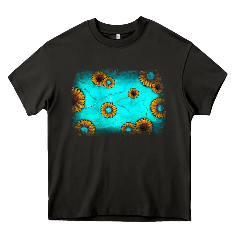 Turquoise Gemstone Sunflower Background Heavy Core Tee by JahusDesignShop | Teevron