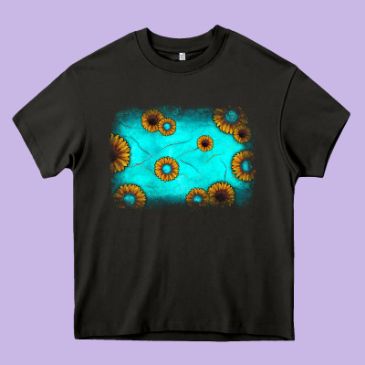 Turquoise Gemstone Sunflower Background Heavy Core Tee Designed By Jahusdesignshop