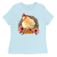 Chick With Flowers Leopard Background Ladies Tee | Teevron