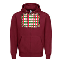 Burgundy Christmas Pattern Zipper Hoodie - CowhideDigitalArt