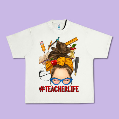 Messy Bun Teacher Life Urban Heavy Tee Designed By Ranaportraitstore