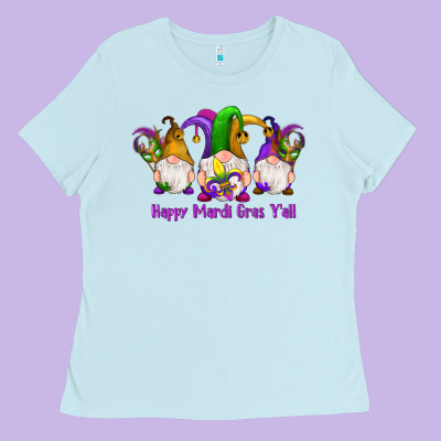Happy Mardi Gras Y'all Gnomes Ladies Tee Designed By Ranaportraitstore