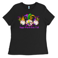 Black happy mardi gras y'all gnomes Ladies Tee - RanaPortraitStore