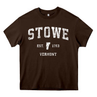 Chocolate Brown Stowe Vermont Vt Vintage Athletic Sports Heavy Core Tee - minhPixels
