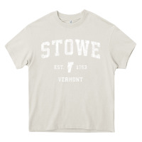 Cream Stowe Vermont Vt Vintage Athletic Sports Heavy Core Tee - minhPixels