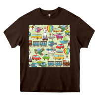Chocolate Brown Planes, Trains, and Automobiles pattern Chiffon Top Heavy Core Tee - minhPixels