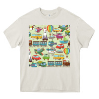 Cream Planes, Trains, and Automobiles pattern Chiffon Top Heavy Core Tee - minhPixels