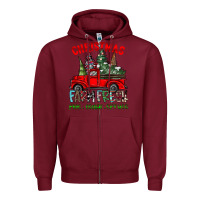 Burgundy christmas tree farm truck Zipper Hoodie - CowhideDigitalArt