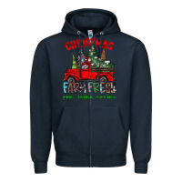 Navy christmas tree farm truck Zipper Hoodie - CowhideDigitalArt