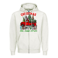 Oatmeal Heather christmas tree farm truck Zipper Hoodie - CowhideDigitalArt