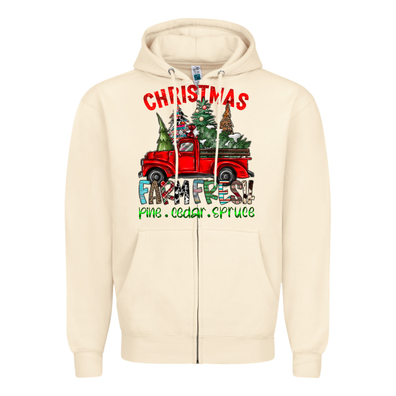 Christmas Tree Farm Truck Zipper Hoodie by CowhideDigitalArt | Teevron