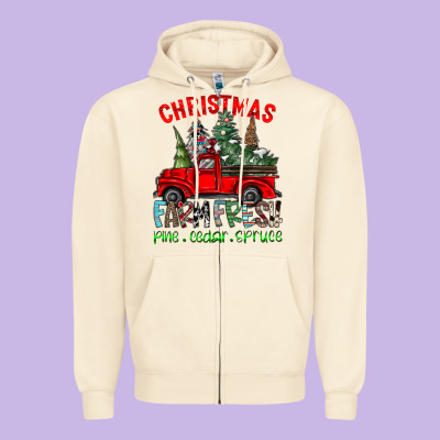 Christmas Tree Farm Truck Zipper Hoodie Designed By Cowhidedigitalart