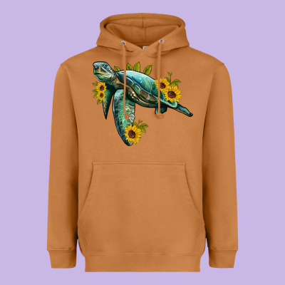 Sea Turtle With Sunflowers Heavyweight Hoodie Designed By Artiststas